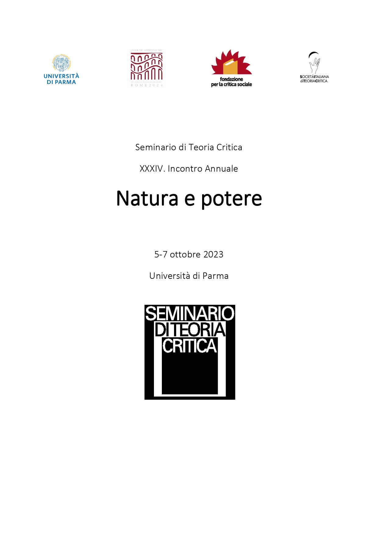 Seminario di Teoria Critica XXXIV Incontro Annuale Natura e potere